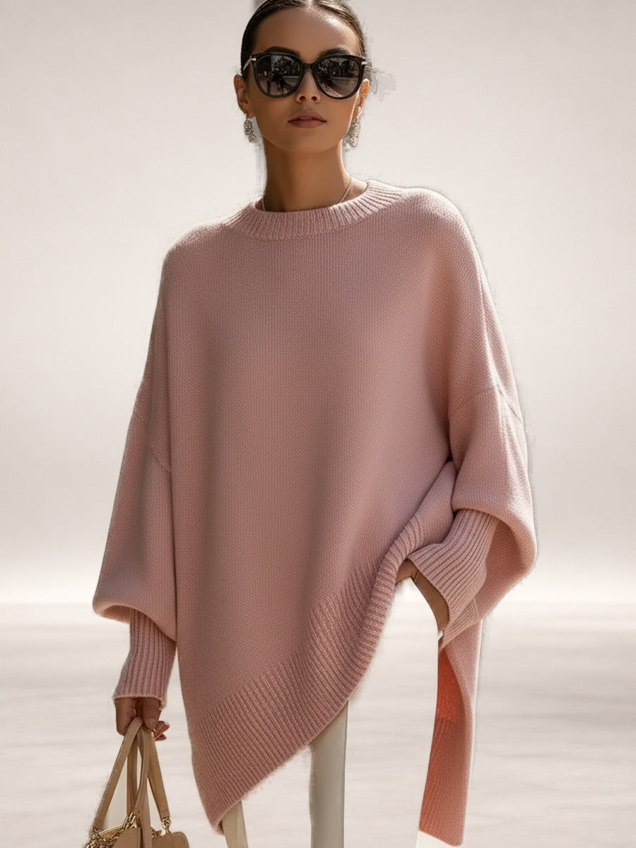 Ximena – Oversized Draped Wide-Neck Sweater in Pink